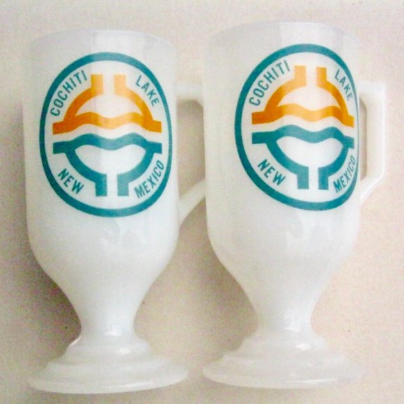 VTG Milk Glass Pedestal Mugs Cochiti Lake New Mex
